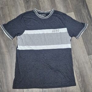 Aeropostale Aero Men's L Gray White Colorblock Striped TShirt Short Sleeve Tee